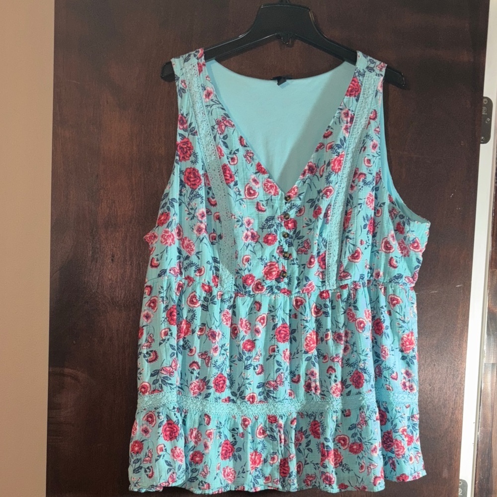 Torrid Babydoll Cotton Crochet Inset Tiered Tank- 100% cotton - Picture 2 of 4